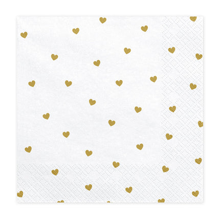 Witte Servetten Gouden Hartjes 33cm 20st