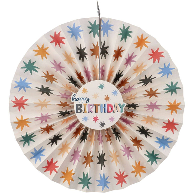 Happy Birthday Papieren Waaiers Gekleurd 3st