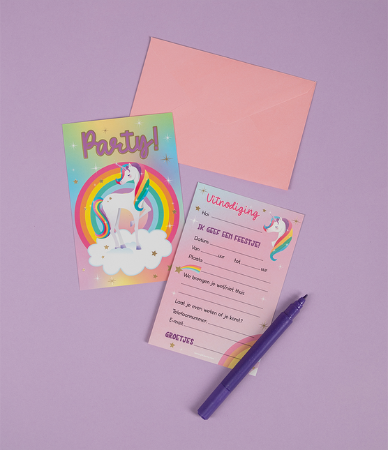 Unicorn Uitnodigingen Gekleurd 6st
