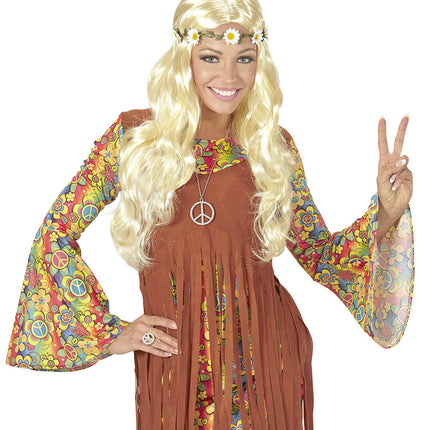 Hippie 60S Pruik Blond Met Bloemen Haarband
