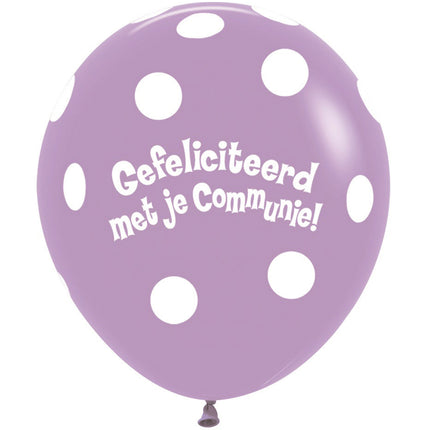 Ballonnen Communie Polka Dots Lilac 45cm 25st