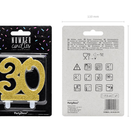 Kaars 30 Jaar Goud 7,5cm