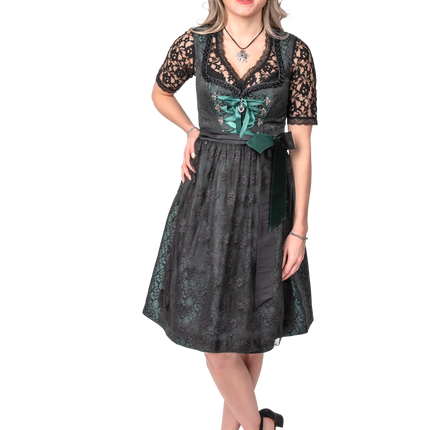 Zwart Groene Dirndl Jurk Oktoberfest Dames Jaquard
