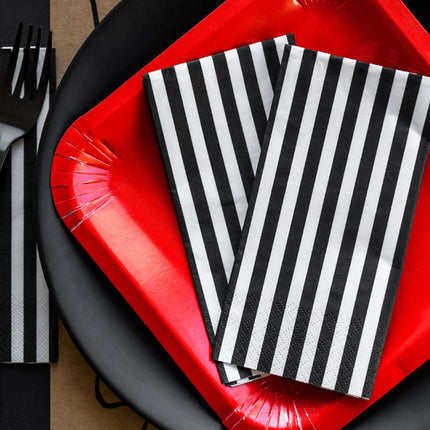 Servetten Gestreept Zwart 33cm 20st