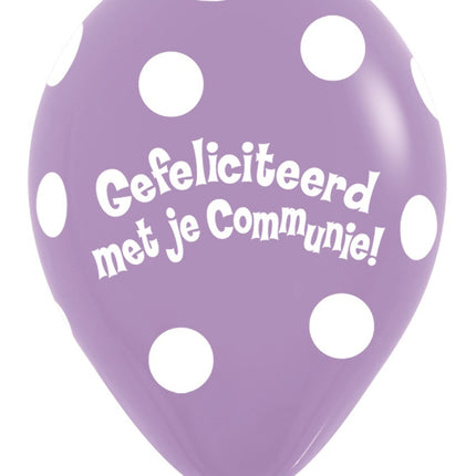 Ballonnen Communie Polka Dots Lilac 30cm 50st