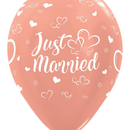 Ballonnen Just Married Hearts Metallic Rose Gold 30cm 25st
