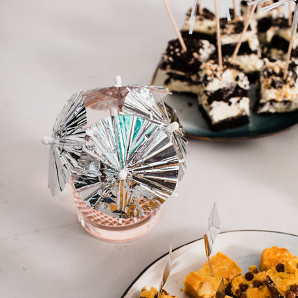 Zilveren Cocktailprikkers Parasol 10cm 10st