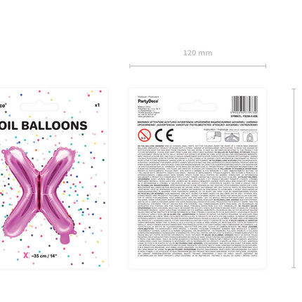Folie Ballon Letter X Roze Leeg 35cm