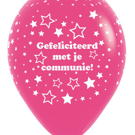 Ballonnen Communie Stars Fuchsia 30cm 25st