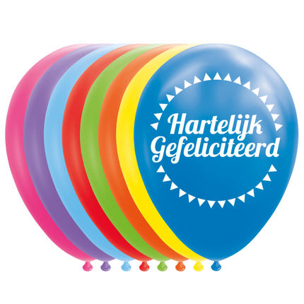 Gekleurde Ballonnen Hartelijk Gefeliciteerd 30,5cm 8st