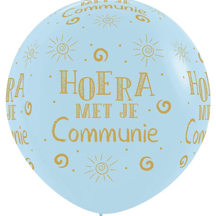 Ballonnen Hoera Met Je Communie Pastel Matte Blue 91cm 2st