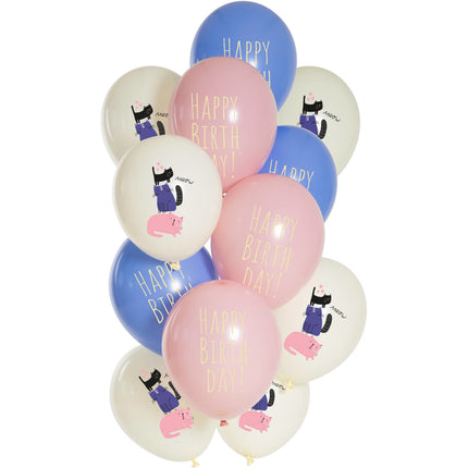 Happy Birthday Ballonnen Kat 33cm 12st