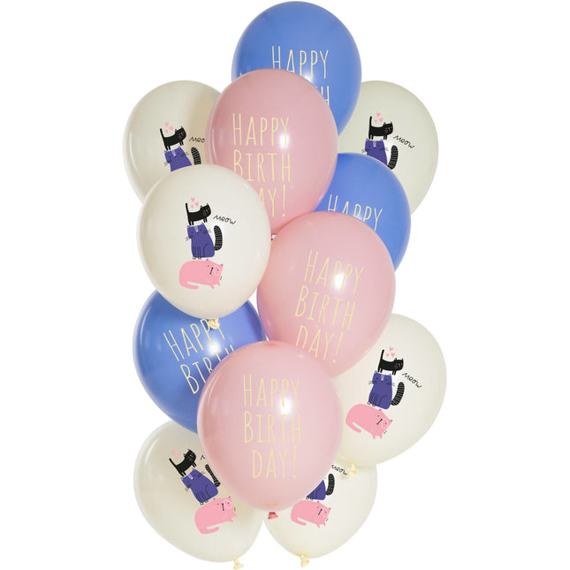 Happy Birthday Ballonnen Kat 33cm 12st