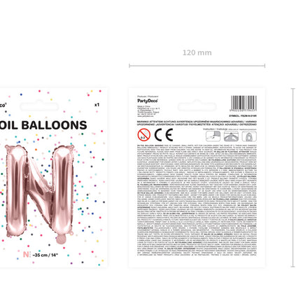 Folie Ballon Letter N Rose Goud Leeg 35cm