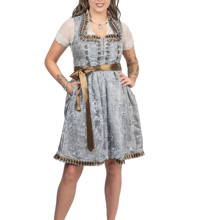Zilveren Dirndl Jurk Oktoberfest Dames 2 Delig
