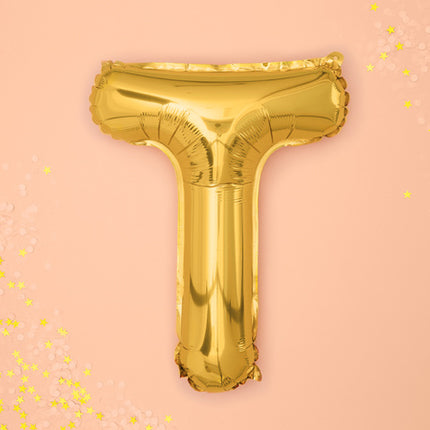 Folie Ballon Letter T Goud Leeg 35cm