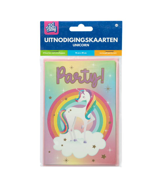Unicorn Uitnodigingen Gekleurd 6st