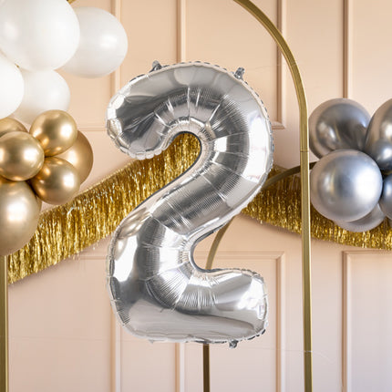 2 Jaar Cijfer Ballon Zilver Leeg 72cm