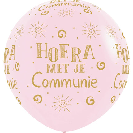 Ballonnen Hoera Met Je Communie Pastel Matte Pink 91cm 2st