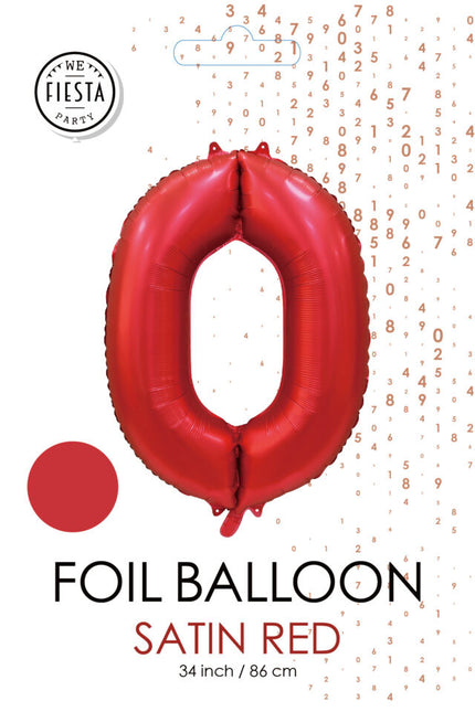 Rode Cijfer Ballon 0 Jaar Glans 86cm