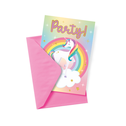 Unicorn Uitnodigingen Gekleurd 6st
