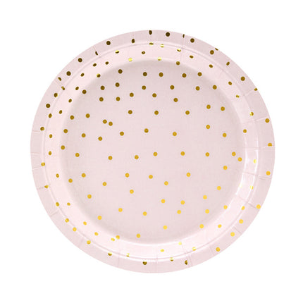 Roze Borden Gouden Stippen 18cm 6st