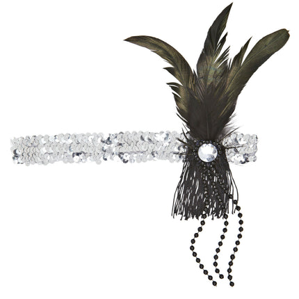 Zilveren Hoofdband Pailletten Met Veren