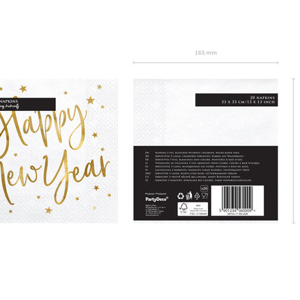 Happy New Year Servetten Wit 33cm 20st