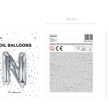 Folie Ballon Letter N Zilver Leeg 35cm