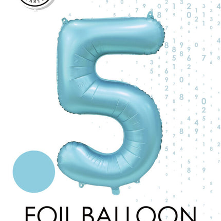 Lichtblauwe Cijfer Ballon 5 Jaar Glans 86cm