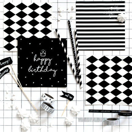 Servetten Gestreept Zwart 33cm 20st