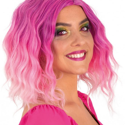 Pruik Alicia Half Lang Met Wave Pink Naar Wit