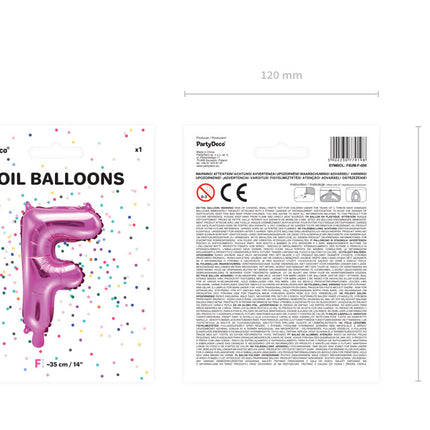 Folie Ballon Letter F Roze Leeg 35cm