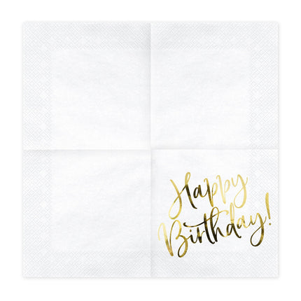 Witte Servetten Happy Birthday 33cm 20st