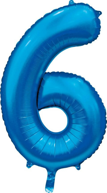 Blauwe Cijfer Ballon 6 Jaar Glans 86cm
