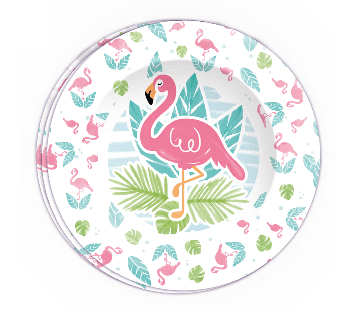 Flamingo Borden Meerkleurig 23cm 8st van Fiestas Guirca koop je bij Partywinkel