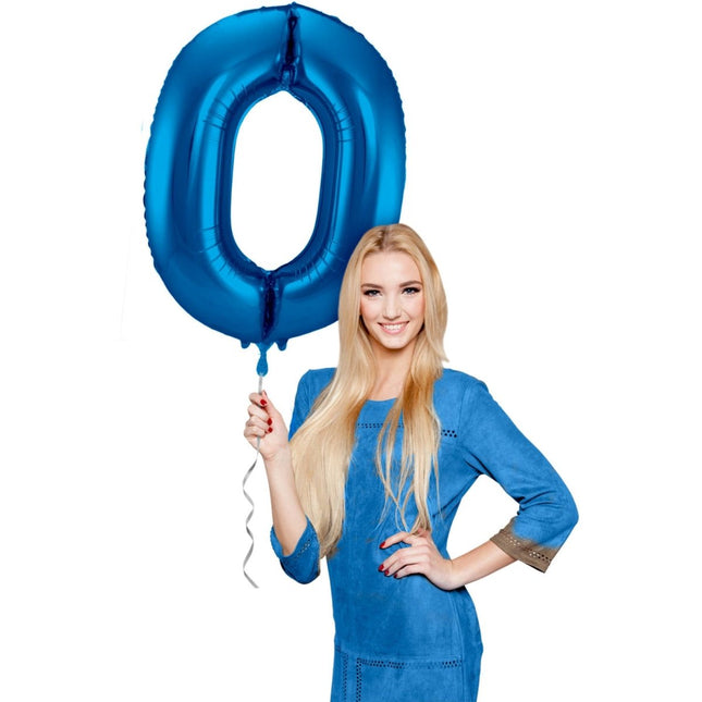 Folie Ballon Cijfer 0 Blauw Metallic XL 86cm leeg van Folat koop je bij Partywinkel