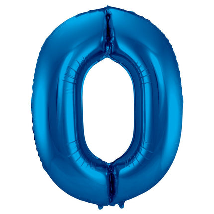 Folie Ballon Cijfer 0 Blauw Metallic XL 86cm leeg van Folat koop je bij Partywinkel