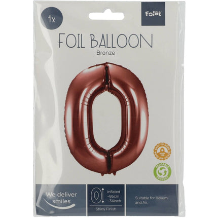 Folie Ballon Cijfer 0 Brons XL 86cm leeg van Folat koop je bij Partywinkel