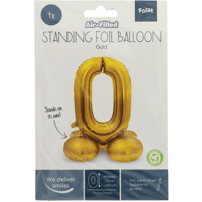 Folie Ballon Cijfer 0 Goud met standaard 72cm van Folat koop je bij Partywinkel