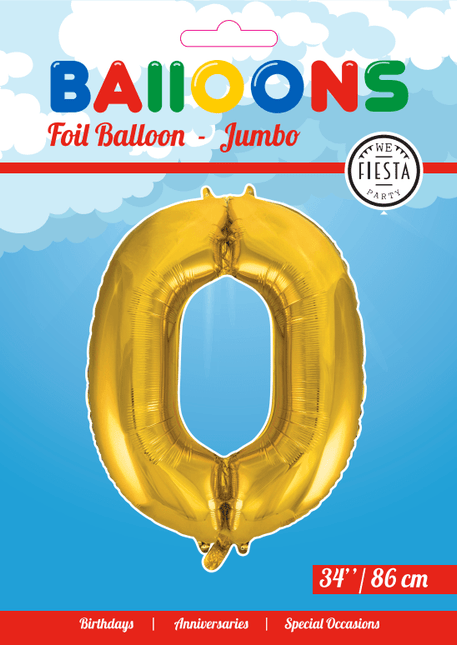 Folie Ballon Cijfer 0 Goud XL 86cm leeg van WeFiesta koop je bij Partywinkel