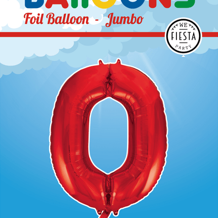 Folie Ballon Cijfer 0 Rood XL 86cm leeg van WeFiesta koop je bij Partywinkel