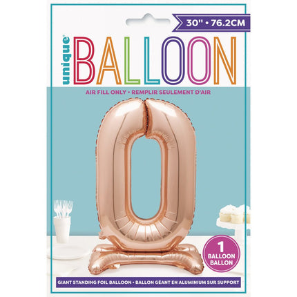 Folie Ballon Cijfer 0 Rose Goud Standaard 76cm van Unique koop je bij Partywinkel
