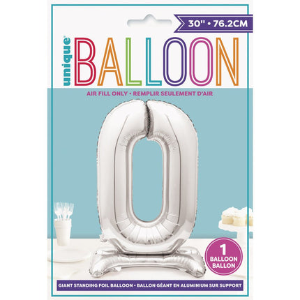 Folie Ballon Cijfer 0 Zilver Standaard 76cm van Unique koop je bij Partywinkel