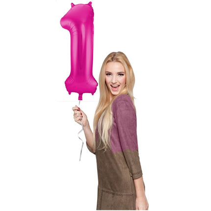 Folie Ballon Cijfer 1 Fuchsia Metallic XL 86cm leeg van Folat koop je bij Partywinkel