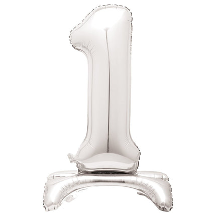 Folie Ballon Cijfer 1 Zilver Standaard 76cm van Unique koop je bij Partywinkel