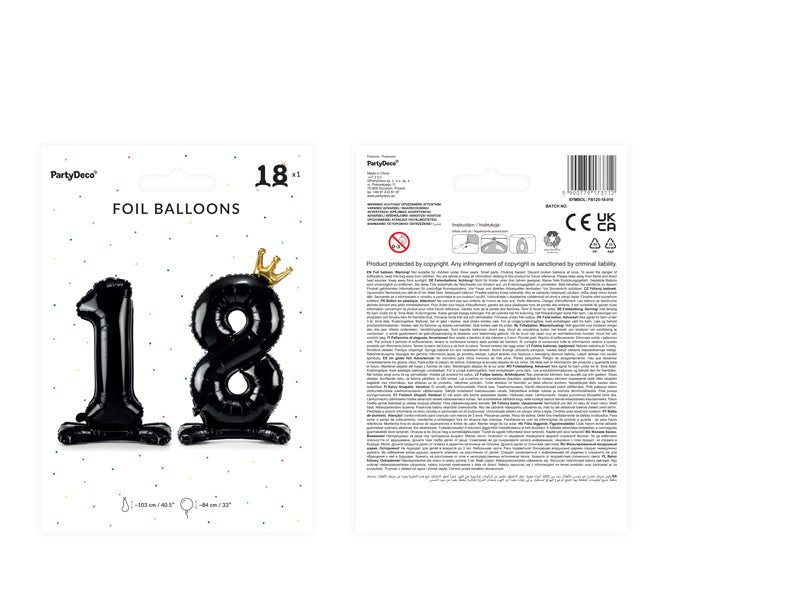 Folie Ballon Cijfer 18 Zwart Standaard Leeg 84cm van Partydeco koop je bij Partywinkel