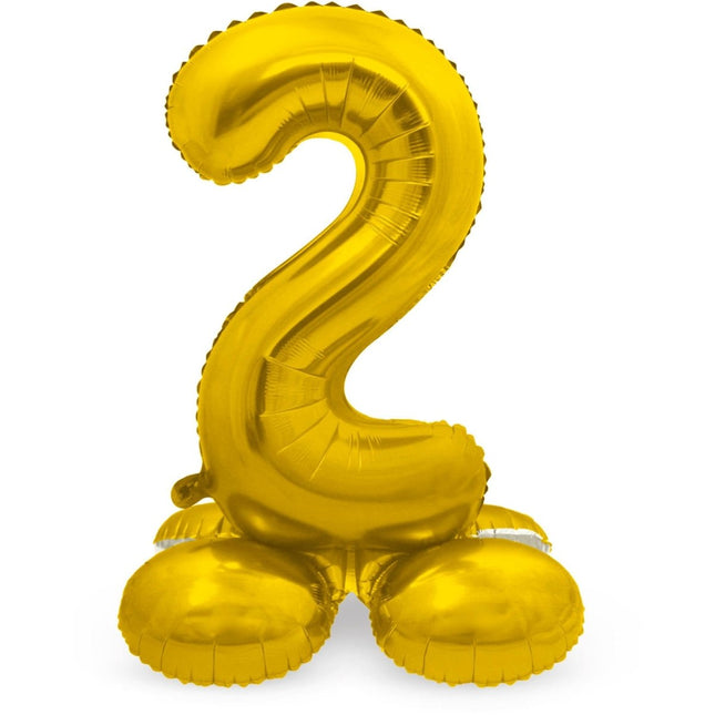 Folie Ballon Cijfer 2 Goud met standaard 72cm van Folat koop je bij Partywinkel