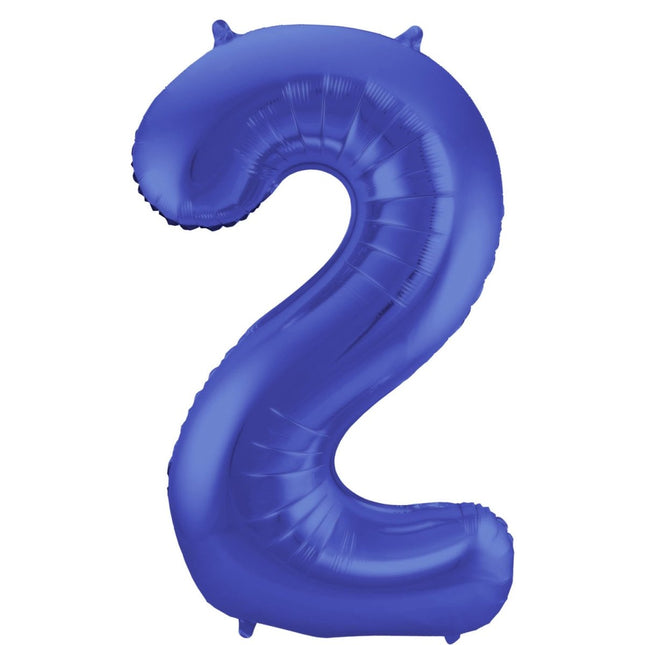 Folie Ballon Cijfer 2 Mat Blauw XL 86cm leeg van Folat koop je bij Partywinkel