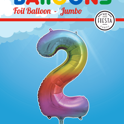 Folie Ballon Cijfer 2 Regenboog XL 86cm leeg van WeFiesta koop je bij Partywinkel